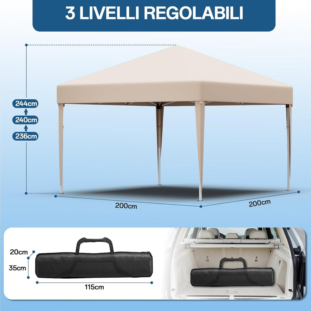 JUMMICO Waterdichte opvouwbare tuinpaviljoen, tuinpaviljoen voor buiten, in hoogte verstelbaar, Barnum UV50+, paviljoen voor kamperen, festivals, strand, tuinen 