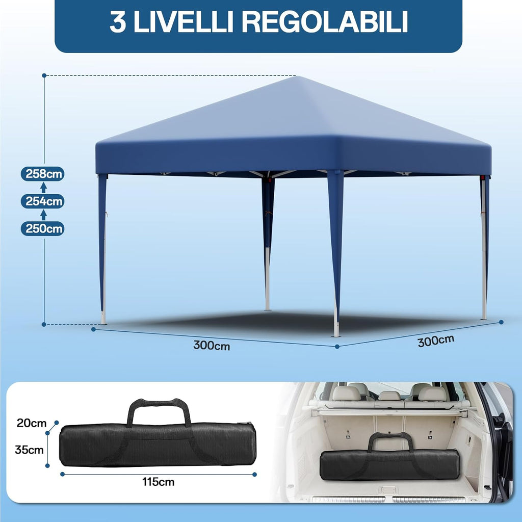 JUMMICO Waterdichte opvouwbare tuinpaviljoen, tuinpaviljoen voor buiten, in hoogte verstelbaar, Barnum UV50+, paviljoen voor kamperen, festivals, strand, tuinen 