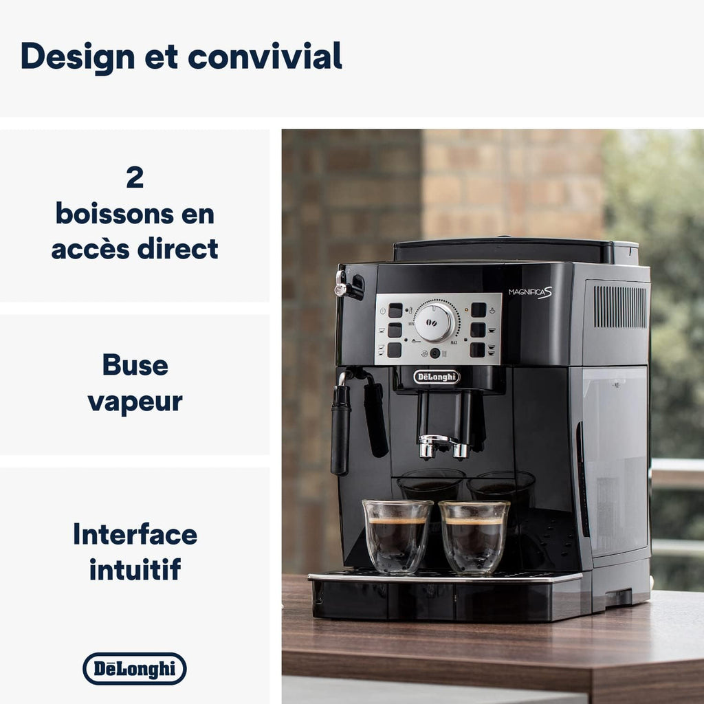 De'Longhi Magnifica S ECAM11.112.B  Machine à Café Automatique/ à Espresso du Grain à la Tasse Avec Buse à Lait, avec 4 Recettes à Touche Unique Panneau de Contrôle Soft-Touch 1450W