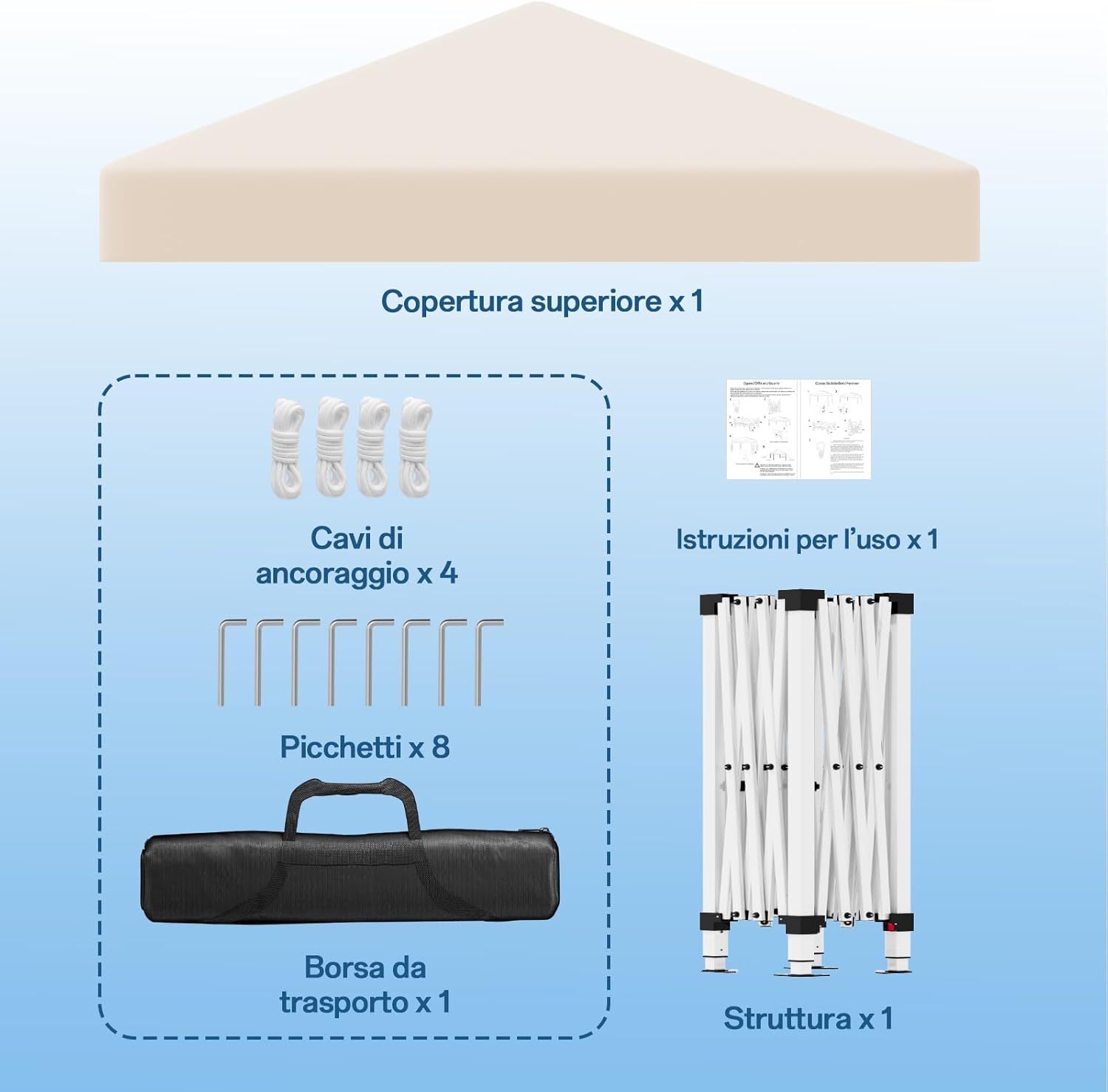 JUMMICO Waterdichte opvouwbare tuinpaviljoen, tuinpaviljoen voor buiten, in hoogte verstelbaar, Barnum UV50+, paviljoen voor kamperen, festivals, strand, tuinen 