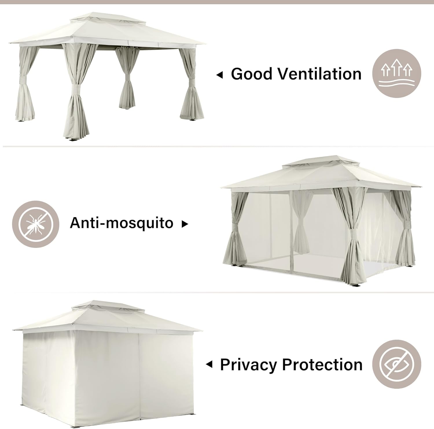 Tente pavillon d'extérieur améliorée à double toit, auvent imperméable UV50+ avec filet et crochets