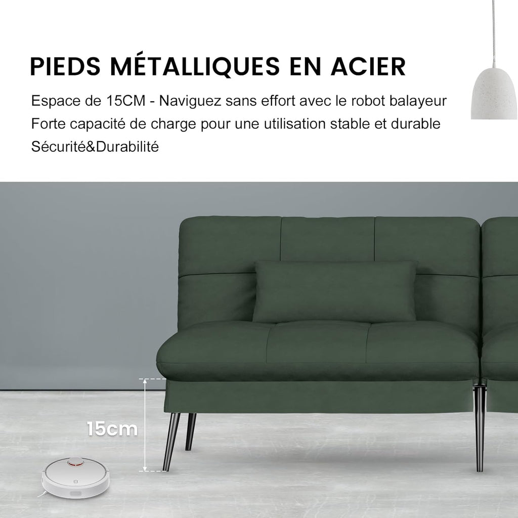 COMHOMA Slaapbank met slaapfunctie - Omvormbare futonhoes - Hoekbank - 3-zits gastenbank - met verstelbare stoffen rugleuning - Grijs 