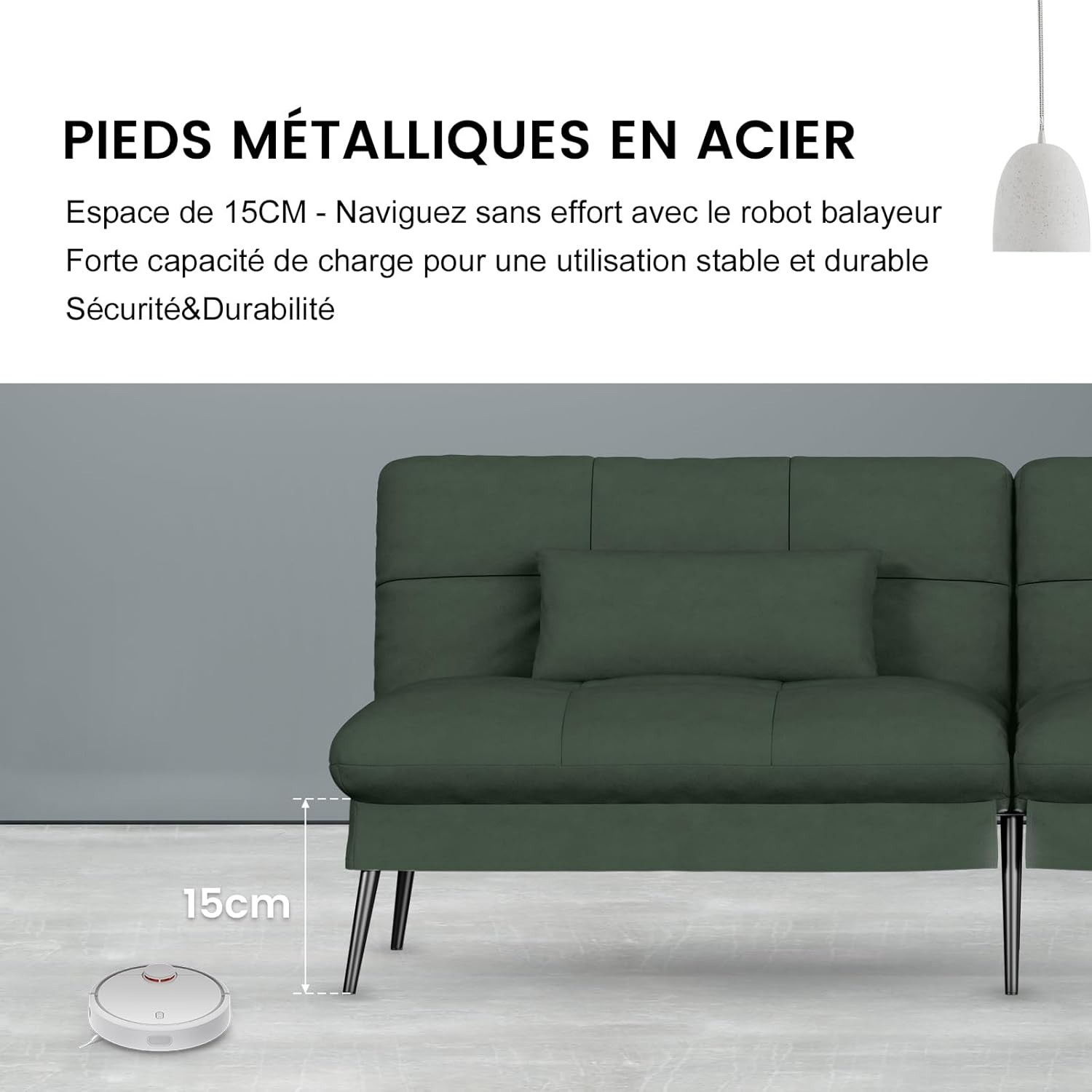 COMHOMA Slaapbank met slaapfunctie - Omvormbare futonhoes - Hoekbank - 3-zits gastenbank - met verstelbare stoffen rugleuning - Grijs 