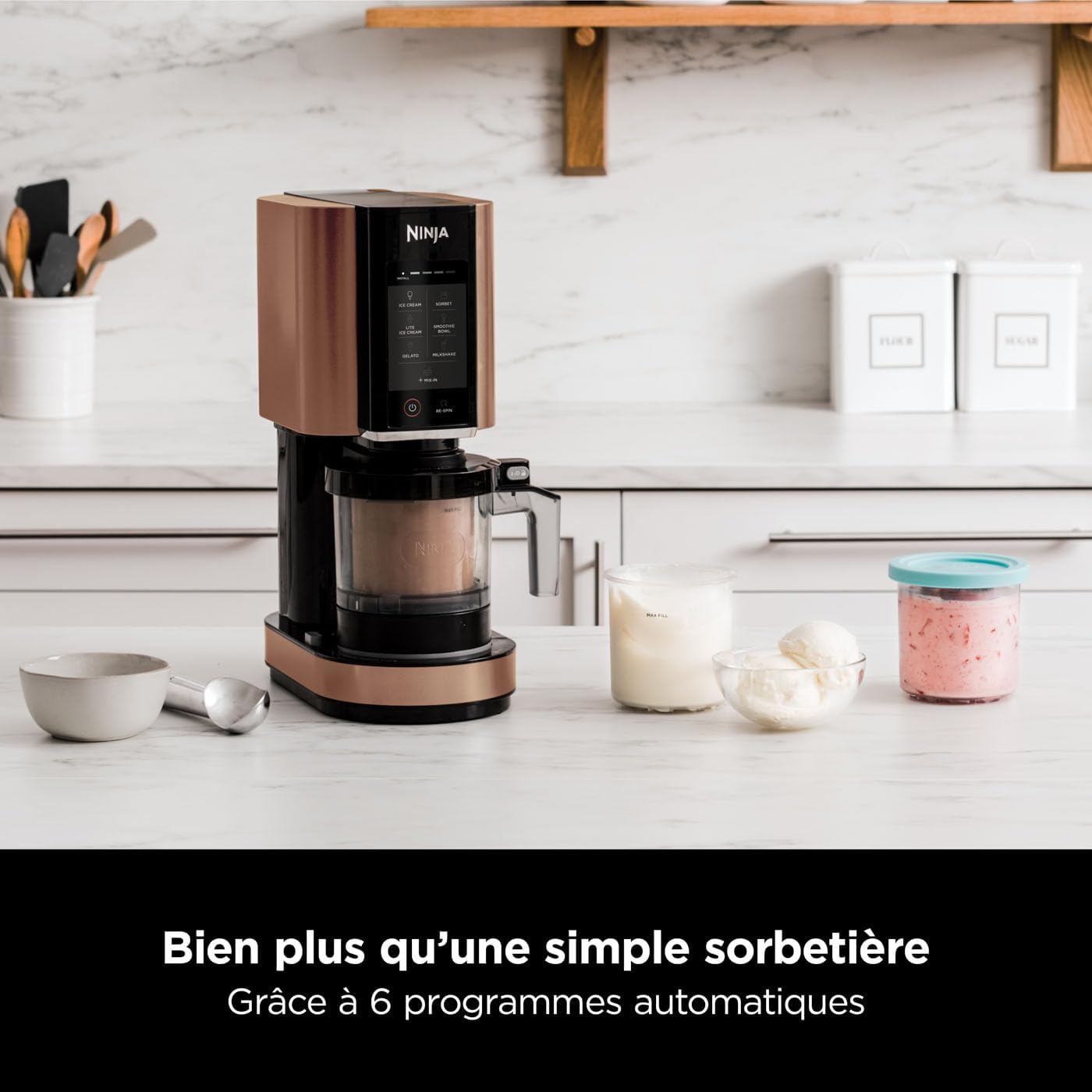 Sorbetière Ninja CREAMi 7 programmes pour glaces sorbets smoothies et milkshakes, noir/argent 1,4 L