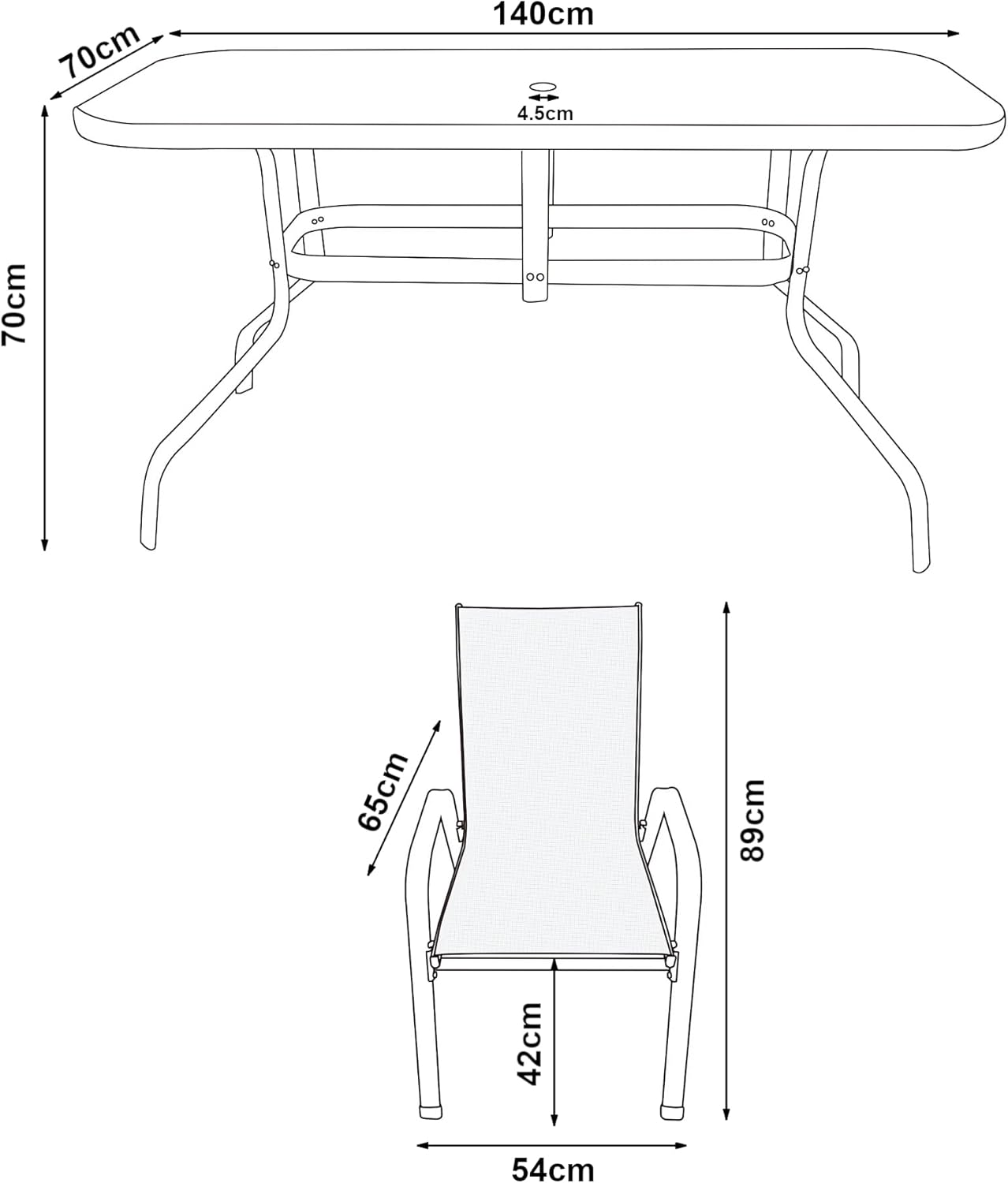 Ensemble de meubles de jardin 7 pièces casa.pro avec table à manger et 6 chaises Ensemble de meubles pour terrasse extérieure Patio Balcon Acier Verre trempé Textilène PVC Polyester