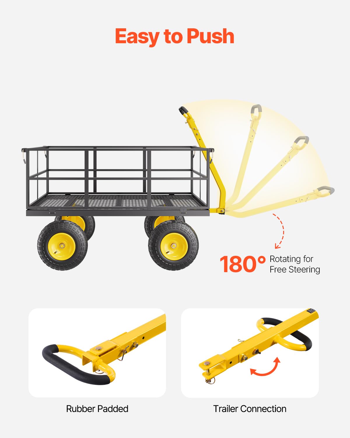 VEVOR chariot de transport de jardin véhicule utilitaire de remorque en métal extérieur robuste