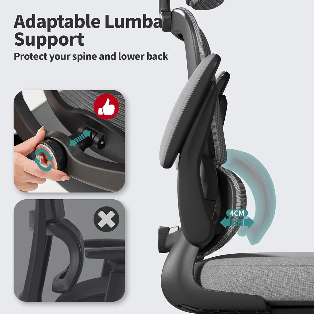 Chaise de bureau ergonomique, chaise de bureau en maille avec roulettes, capacité de charge de 150 kg, chaise de jeu confortable, dossier haut