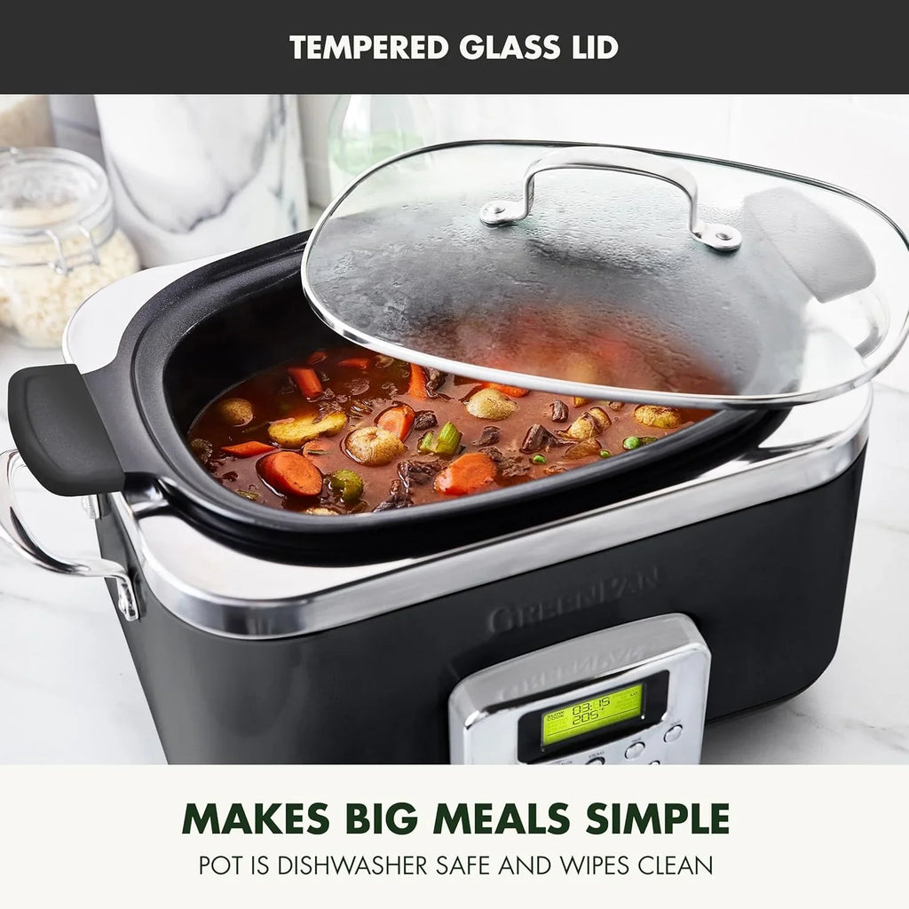 Mijoteuse électrique programmable 8 en 1 de 6 litres avec couvercle lavable au lave-vaisselle et base amovible