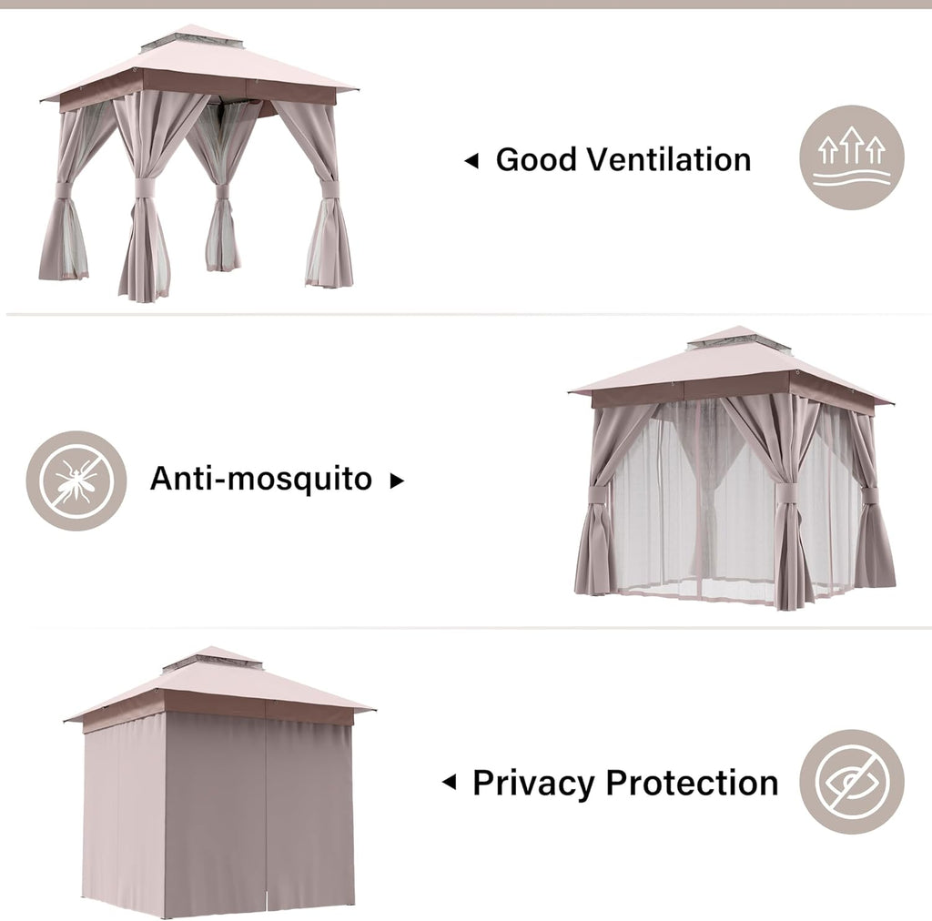 Tente pavillon d'extérieur améliorée à double toit, auvent imperméable UV50+ avec filet et crochets