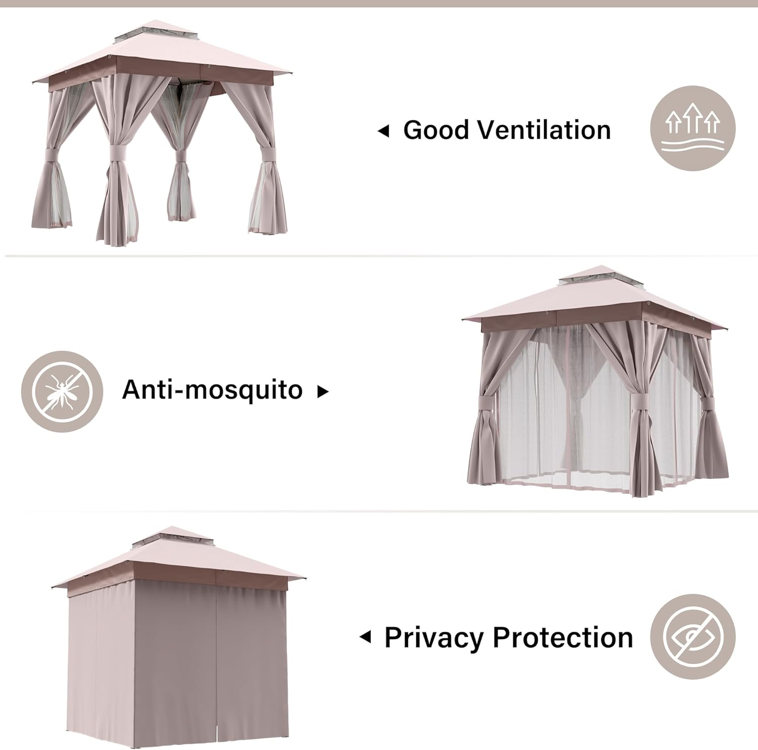 Tente pavillon d'extérieur améliorée à double toit, auvent imperméable UV50+ avec filet et crochets