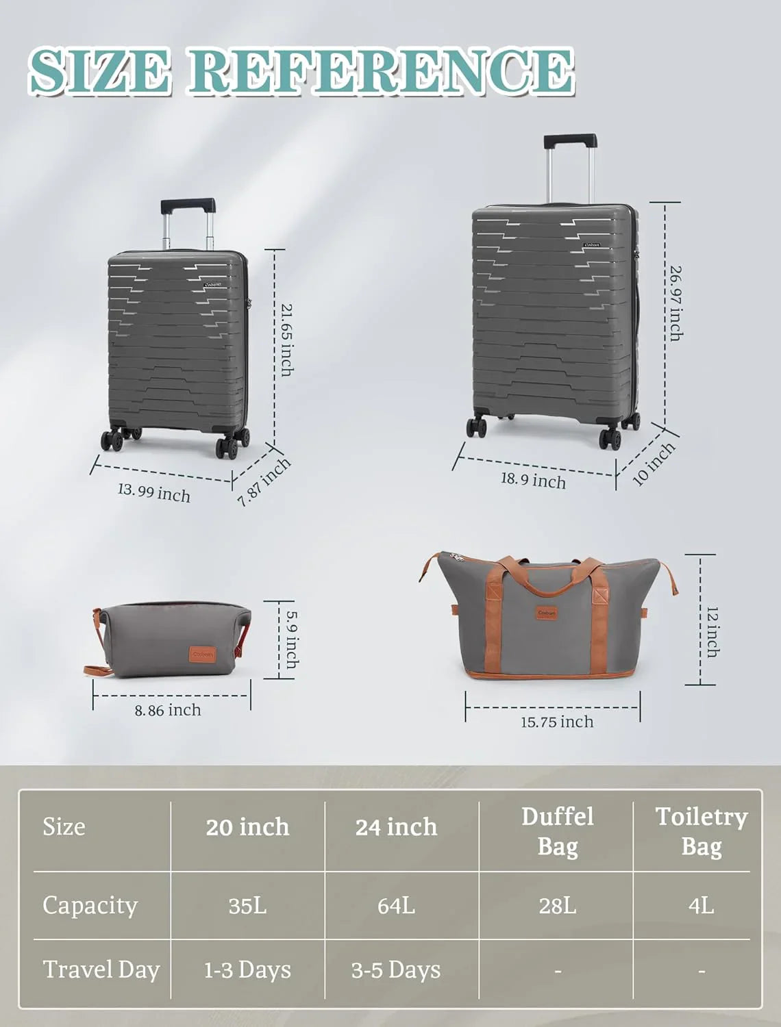 Ensemble de 5 bagages à roulettes, valise rigide en ABS avec roulettes pivotantes