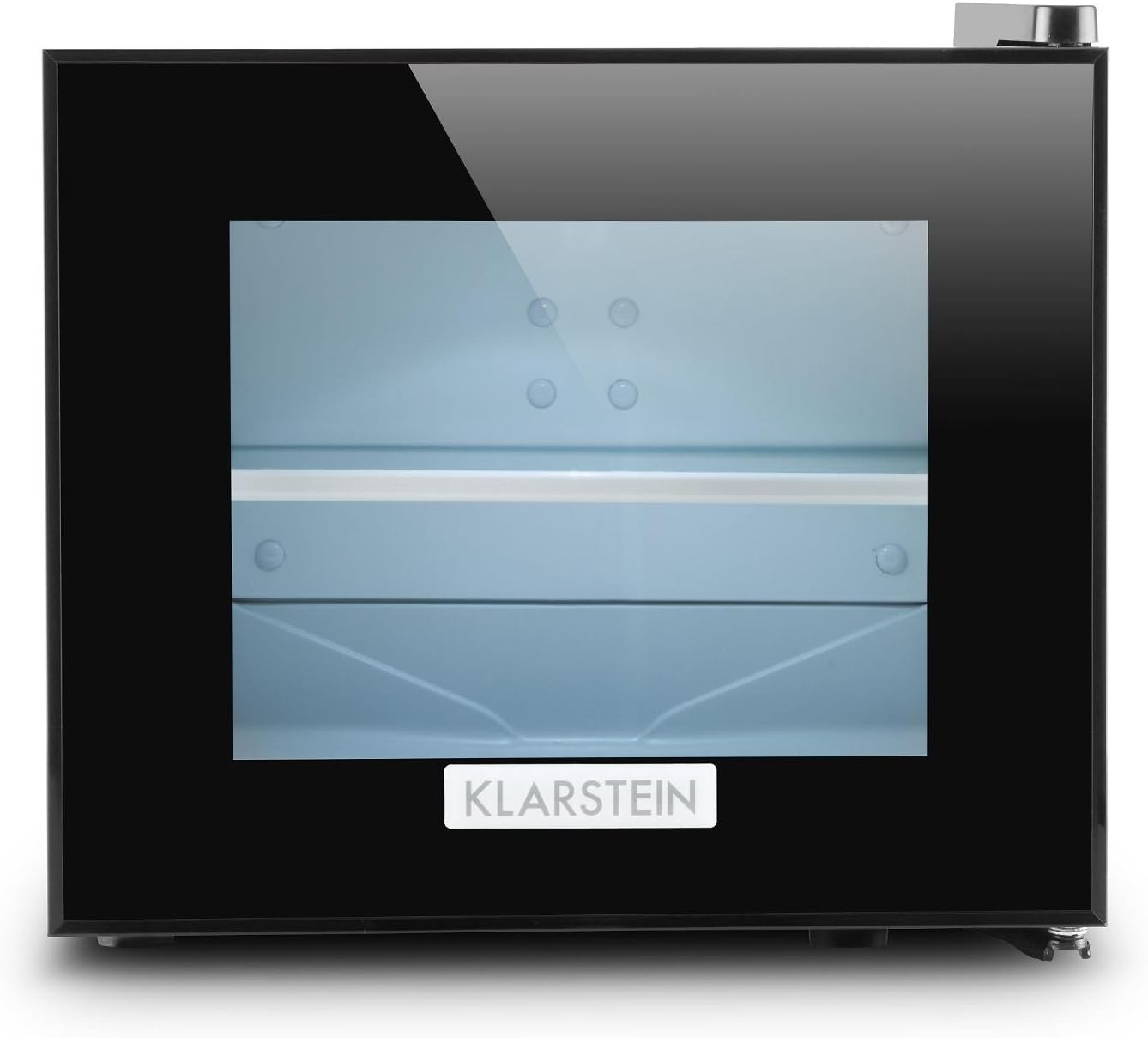 KLARSTEIN Frosty - Mini-réfrigérateur, Capacité de 10 litres, Compact, Eclairage intérieur LED blanc, 12 et 18 °C, Clayette en verre, Elégante porte, Nettoyage facile, Noir