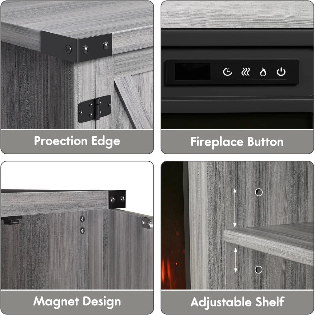 YESHOMY Meuble TV avec cheminée et deux portes de grange, armoires de rangement pour téléviseurs jusqu'à 65 pouces et plus, console de divertissement, meuble multimédia pour salon, 58 pouces