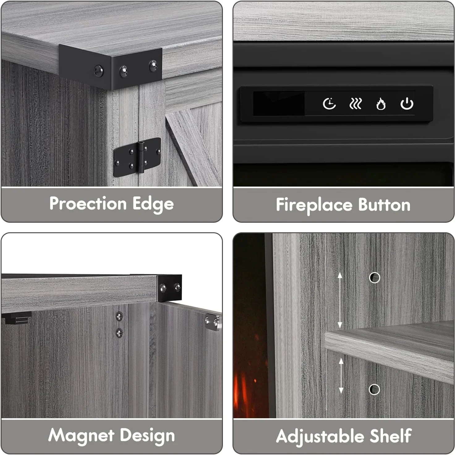 YESHOMY Meuble TV avec cheminée et deux portes de grange, armoires de rangement pour téléviseurs jusqu'à 65 pouces et plus, console de divertissement, meuble multimédia pour salon, 58 pouces