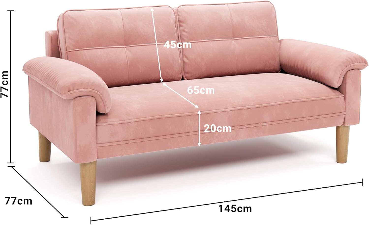 Xbro 2-zitsbank - Kleine 2-zitsbank met armleuningen en zijvak, moderne bank voor woonkamer, appartement, kantoor, eenvoudig te monteren, 144 x 77 x 77 cm, donkergrijs 