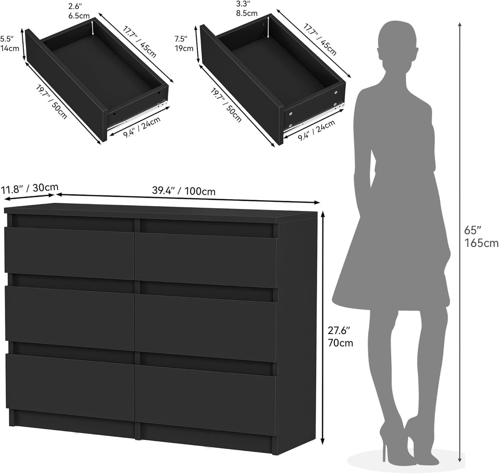 YITAHOME Commode met 6 lades, 100 x 30 x 70 cm, moderne slaapkamerkast, gemaakt van duurzaam MDF en spaanplaat, ideaal voor kleding en dagelijkse benodigdheden, zwart 