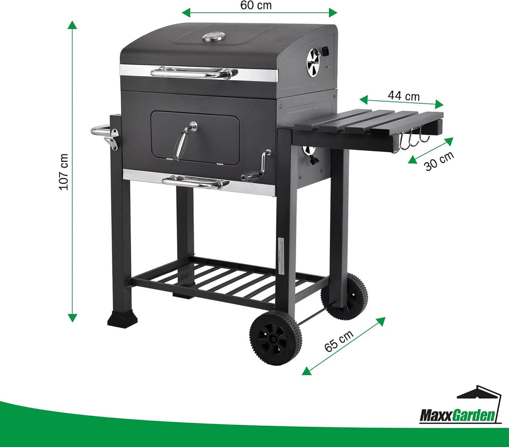 MaxxGarden Barbecue au Charbon - Barbecue de Bois - BBQ - Grill - Transportable - 118 cm - Noir
