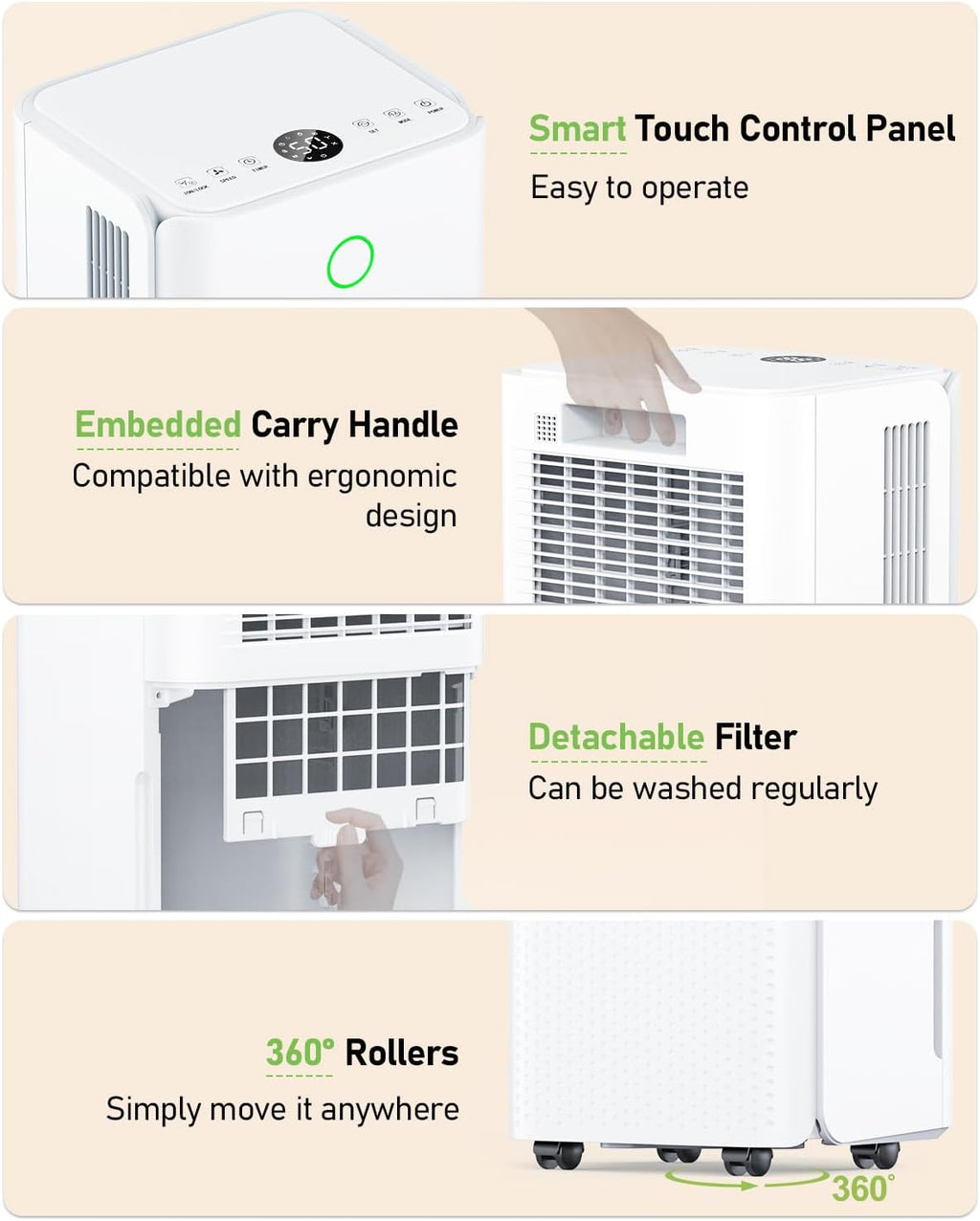 Deshumidificateur d air 12L/24h, Déshumidificateur Electrique avec Compresseur, 3 Modes, Déshumidification Automatique, Drainage Continu, 24h Minuterie, Contre l'humidité pour Maison/Appartement/Cave