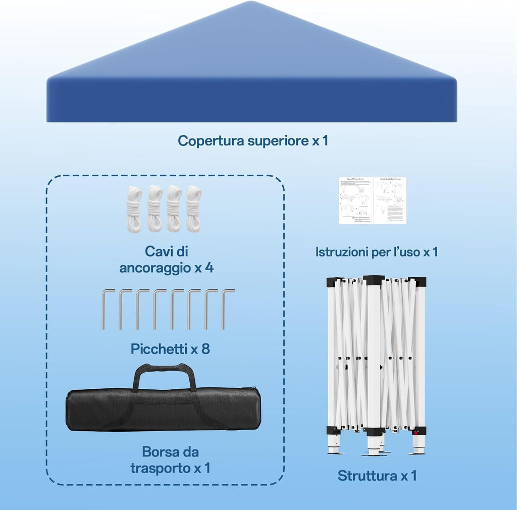 JUMMICO Waterdichte opvouwbare tuinpaviljoen, tuinpaviljoen voor buiten, in hoogte verstelbaar, Barnum UV50+, paviljoen voor kamperen, festivals, strand, tuinen 