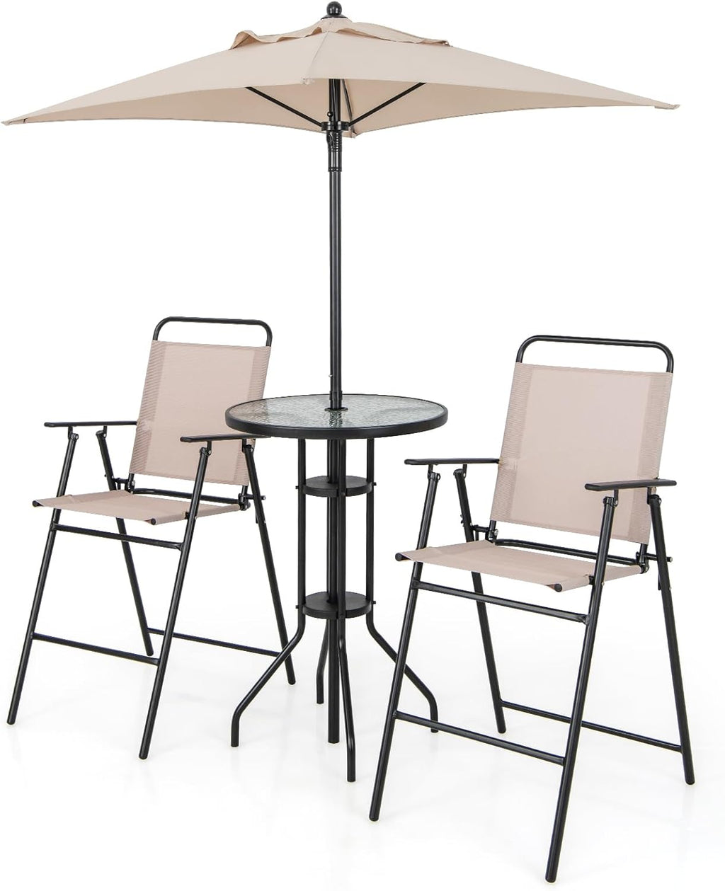 Ensemble bistrot KOMFOTTEU, salon de jardin avec parasol, table avec trou pour parasol, 2 chaises pliantes, ensemble table et chaises de patio, mobilier d'extérieur pour balcon