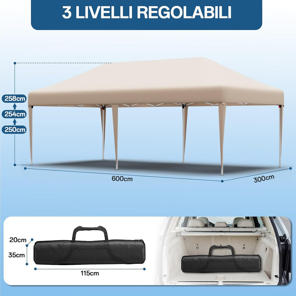 JUMMICO Waterdichte opvouwbare tuinpaviljoen, tuinpaviljoen voor buiten, in hoogte verstelbaar, Barnum UV50+, paviljoen voor kamperen, festivals, strand, tuinen 