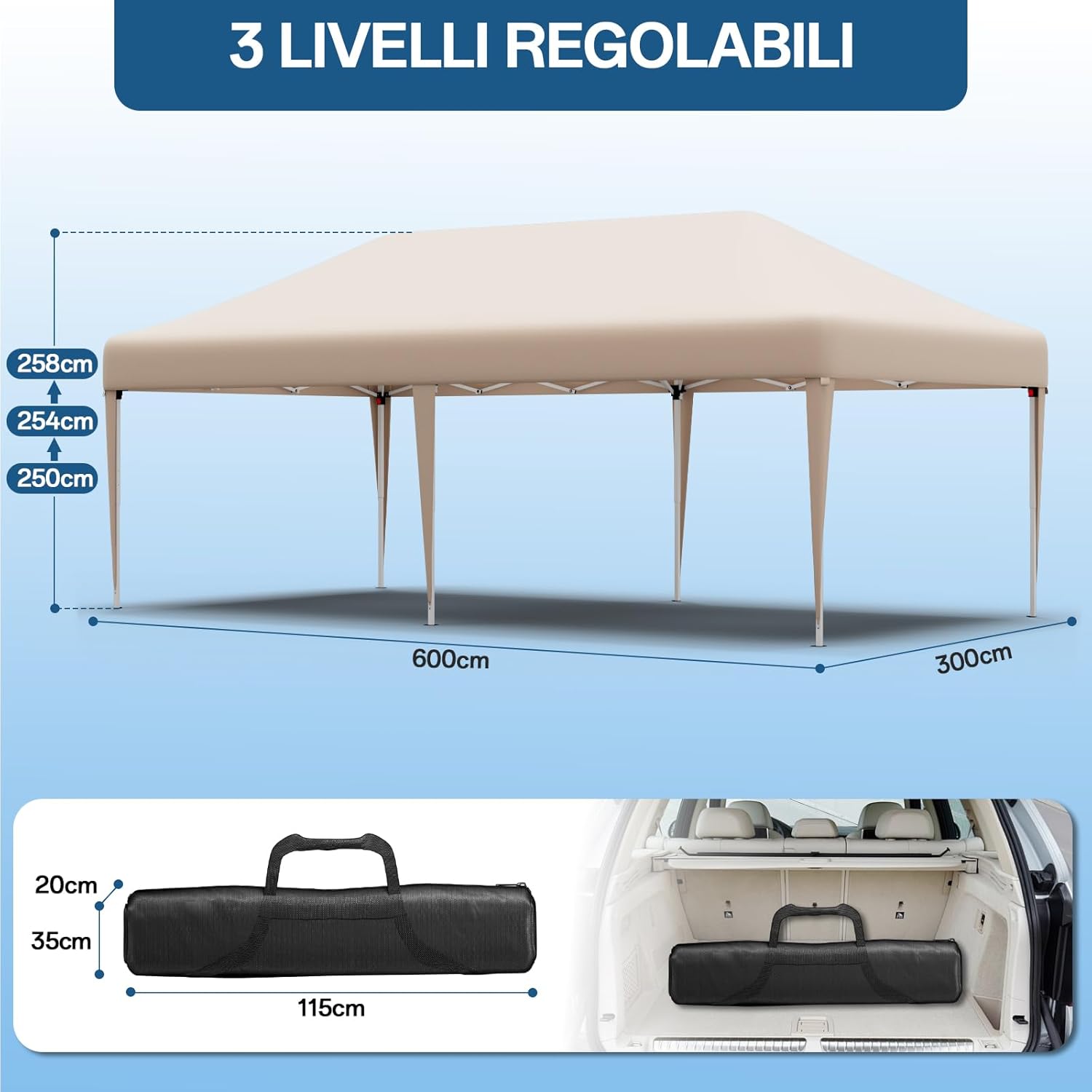 JUMMICO Waterdichte opvouwbare tuinpaviljoen, tuinpaviljoen voor buiten, in hoogte verstelbaar, Barnum UV50+, paviljoen voor kamperen, festivals, strand, tuinen 