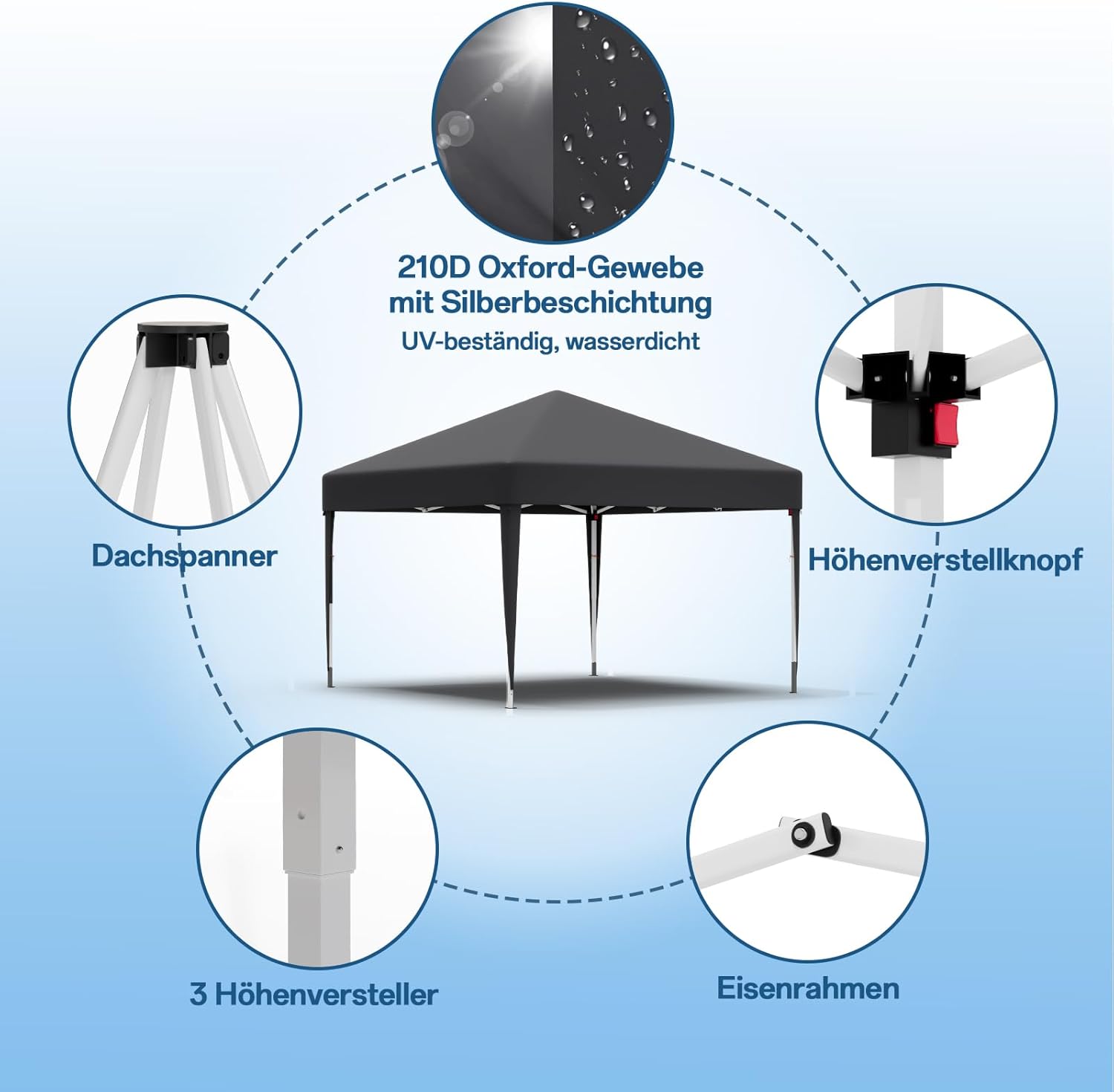 JUMMICO Waterdichte opvouwbare tuinpaviljoen, tuinpaviljoen voor buiten, in hoogte verstelbaar, Barnum UV50+, paviljoen voor kamperen, festivals, strand, tuinen 
