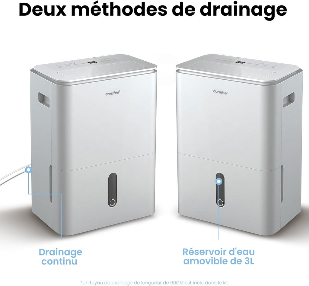Déshumidificateur puissant COMFEE, absorbe jusqu'à 50 L/jour, sèche-linge, mode confort, grand réservoir de 6 L, minuterie 24 h, idéal pour les grandes pièces de 101 à 116 ㎡, MDDPE-50DEN7, cave, sous-sol