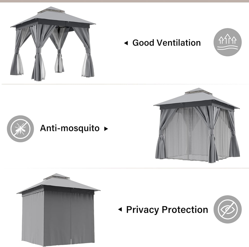 Tente pavillon d'extérieur améliorée à double toit, auvent imperméable UV50+ avec filet et crochets