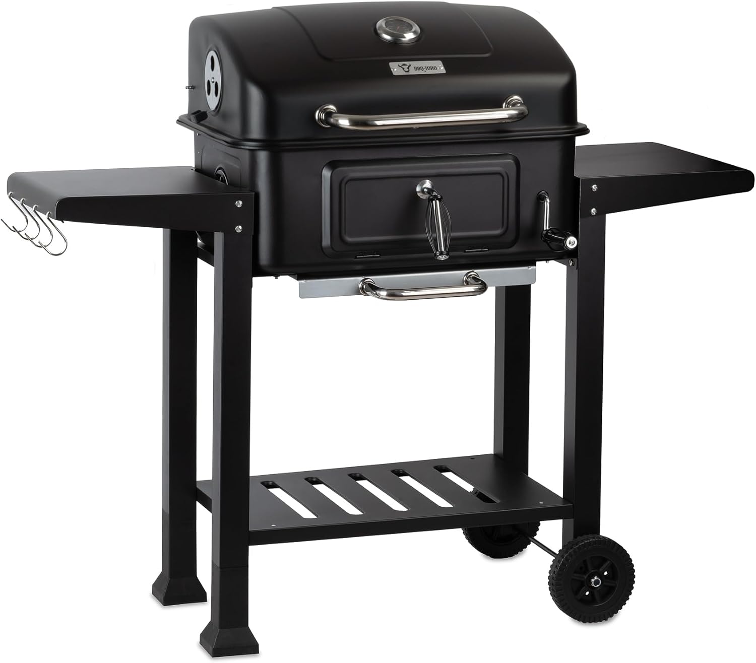 Chariot de cuisson au charbon de bois BBQ-Toro avec plateau à charbon réglable en hauteur, couvercle, thermomètre, grand fumoir pour barbecue XXL