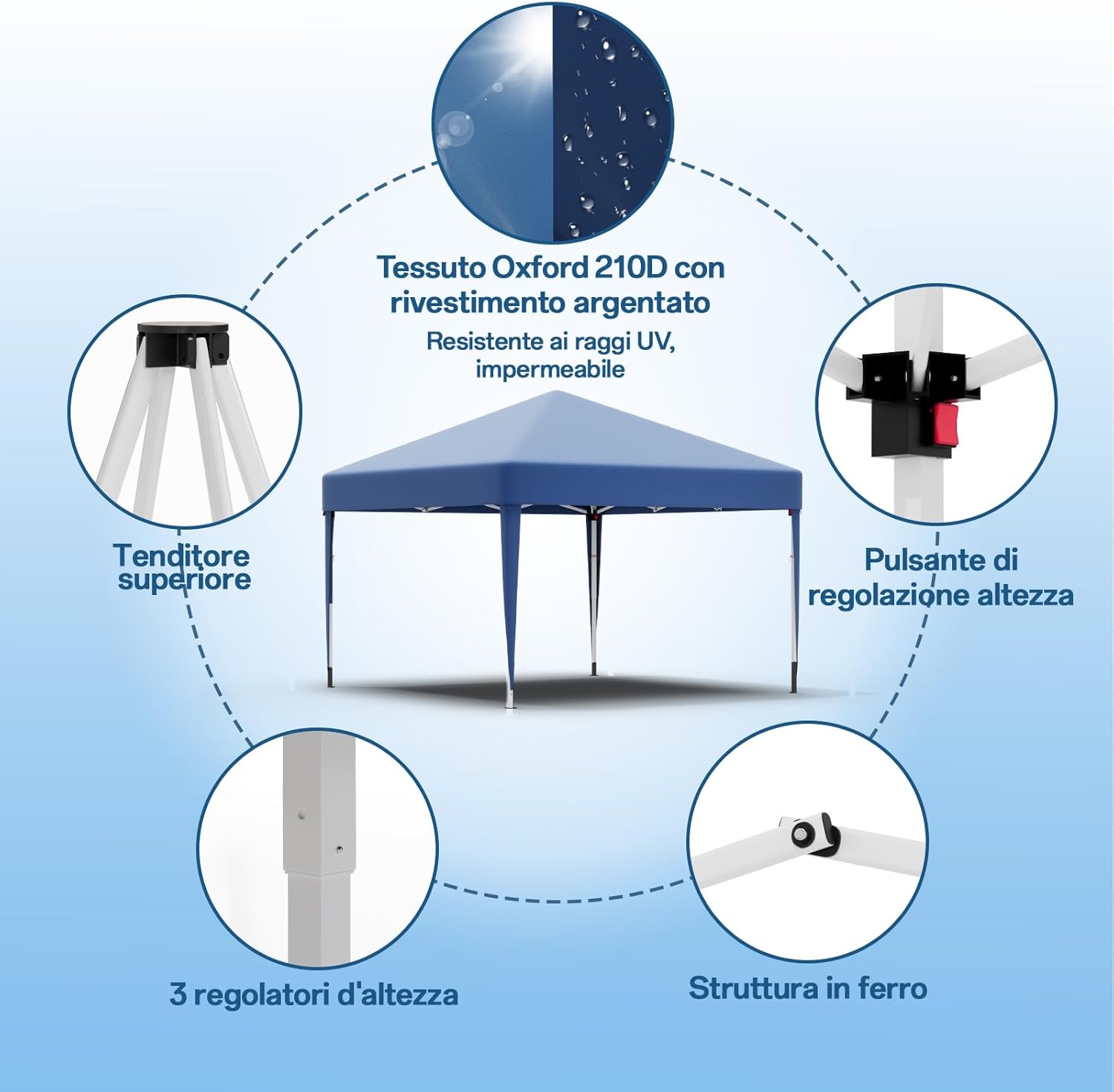 JUMMICO Waterdichte opvouwbare tuinpaviljoen, tuinpaviljoen voor buiten, in hoogte verstelbaar, Barnum UV50+, paviljoen voor kamperen, festivals, strand, tuinen 