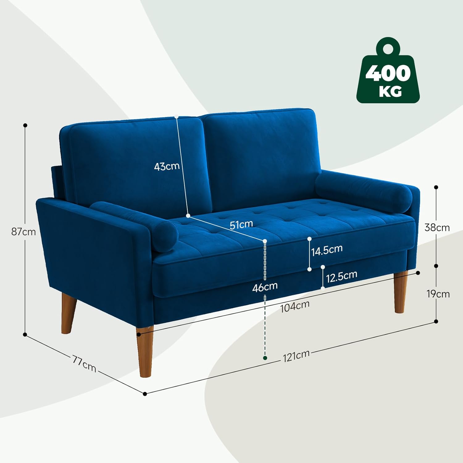 Vesgantti petit canapé gris, canapé en velours avec coussins à ressorts, accoudoirs