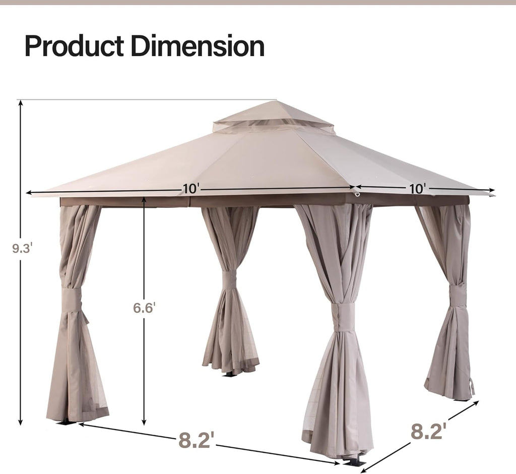 Tente pavillon d'extérieur améliorée à double toit, auvent imperméable UV50+ avec filet et crochets