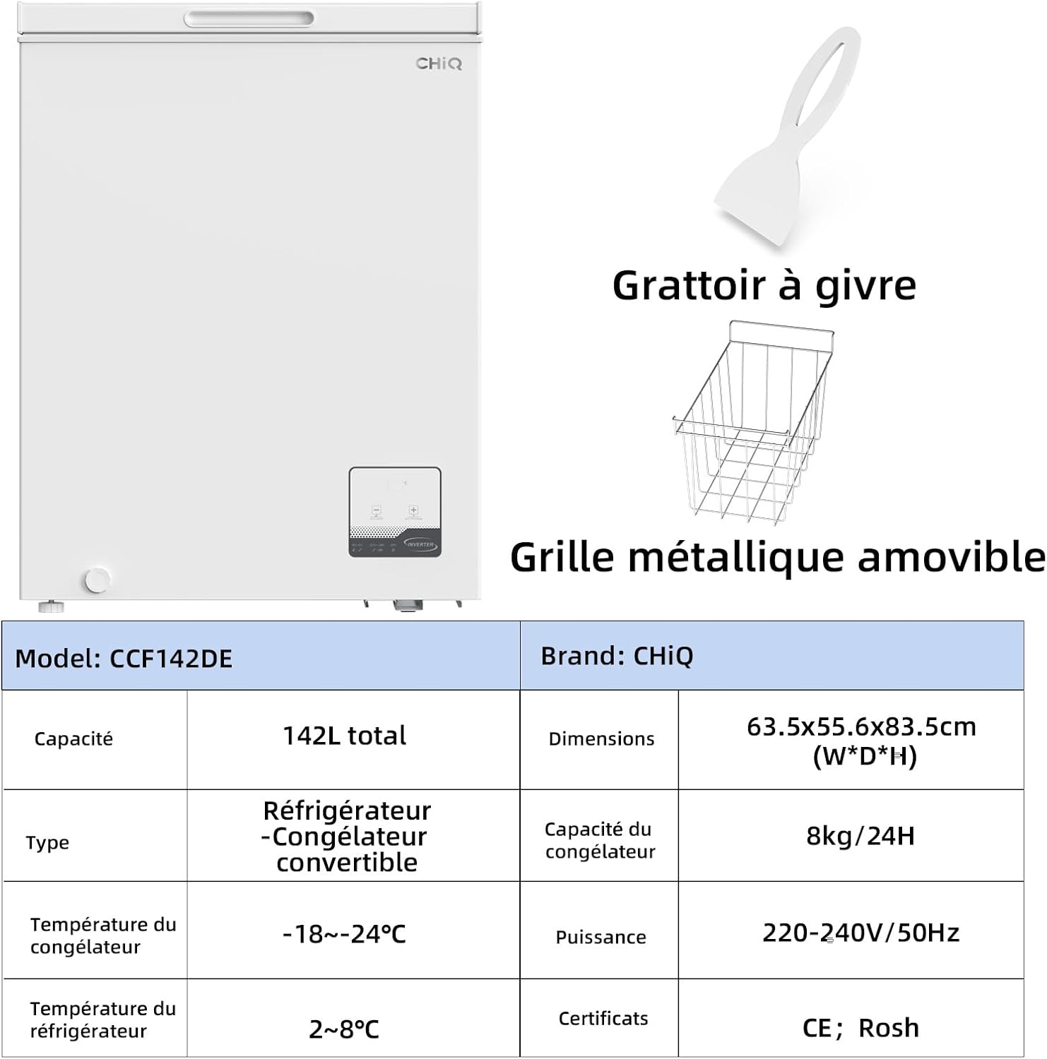 Congélateur vertical 99 L 54,5 x 47,6 x 83,5 cm Design compact Congélation 4 étoiles Contrôle constant de la température