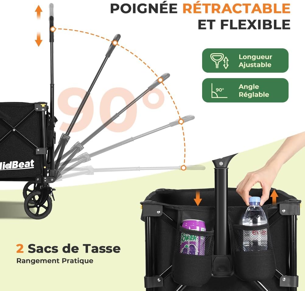 SLIDBEAT Chariot de transport pliable tout terrain pour plages et shopping