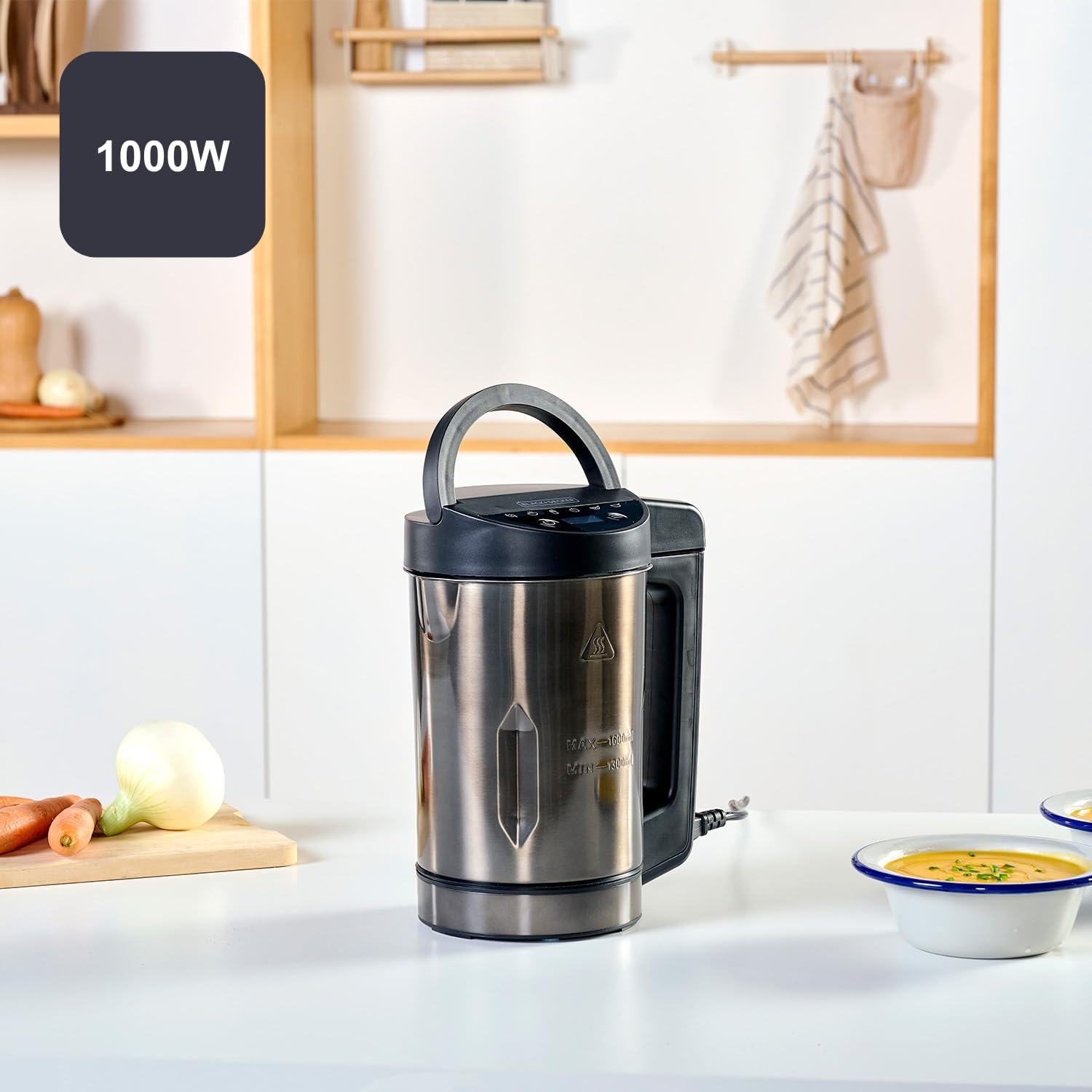 BLACK+DECKER BXSM1000E - Soepmaker 1040W | Roestvrijstalen kan 1,6L | 7 automatische programma's | Smoothies, compotes en soepen | Warmhoudfunctie | Digitaal display | BPA-vrije materialen 
