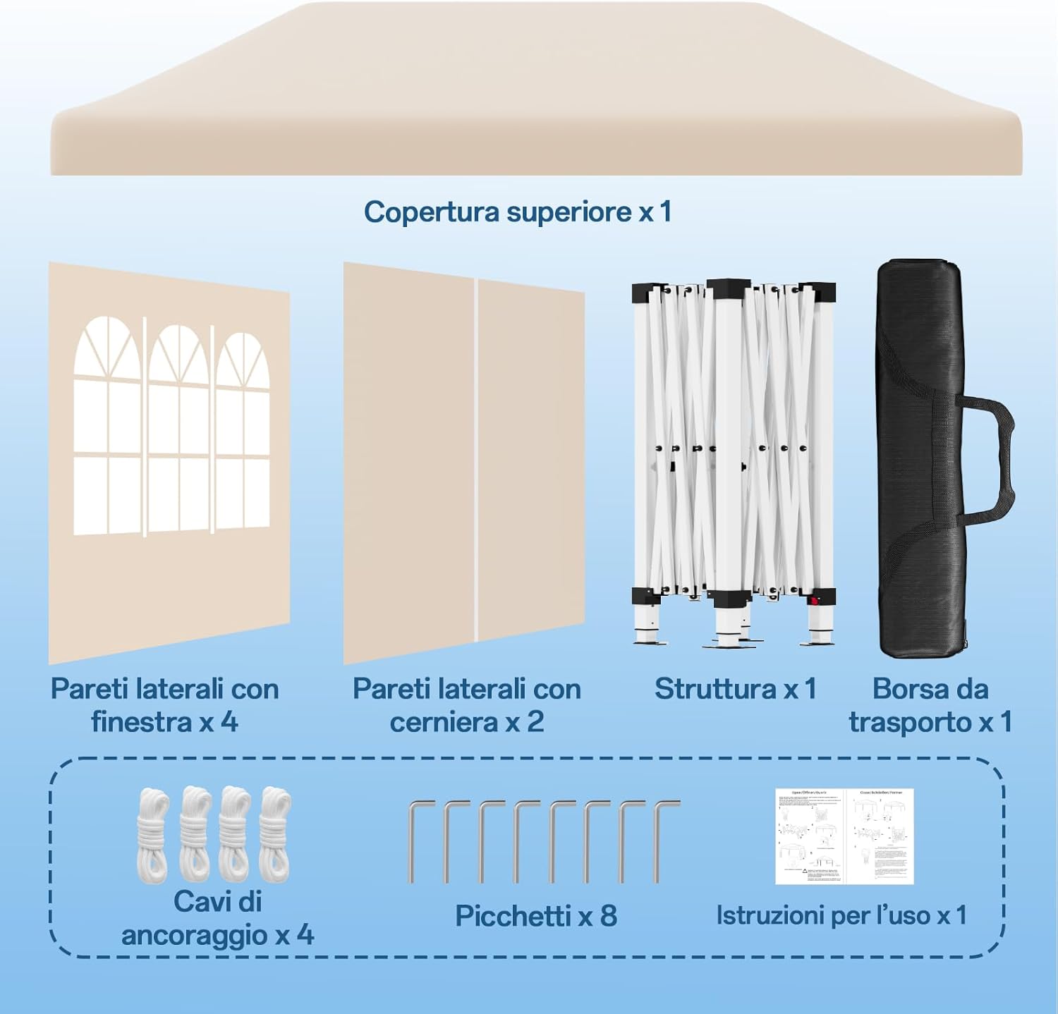 JUMMICO Waterdichte opvouwbare tuinpaviljoen, tuinpaviljoen voor buiten, in hoogte verstelbaar, Barnum UV50+, paviljoen voor kamperen, festivals, strand, tuinen 