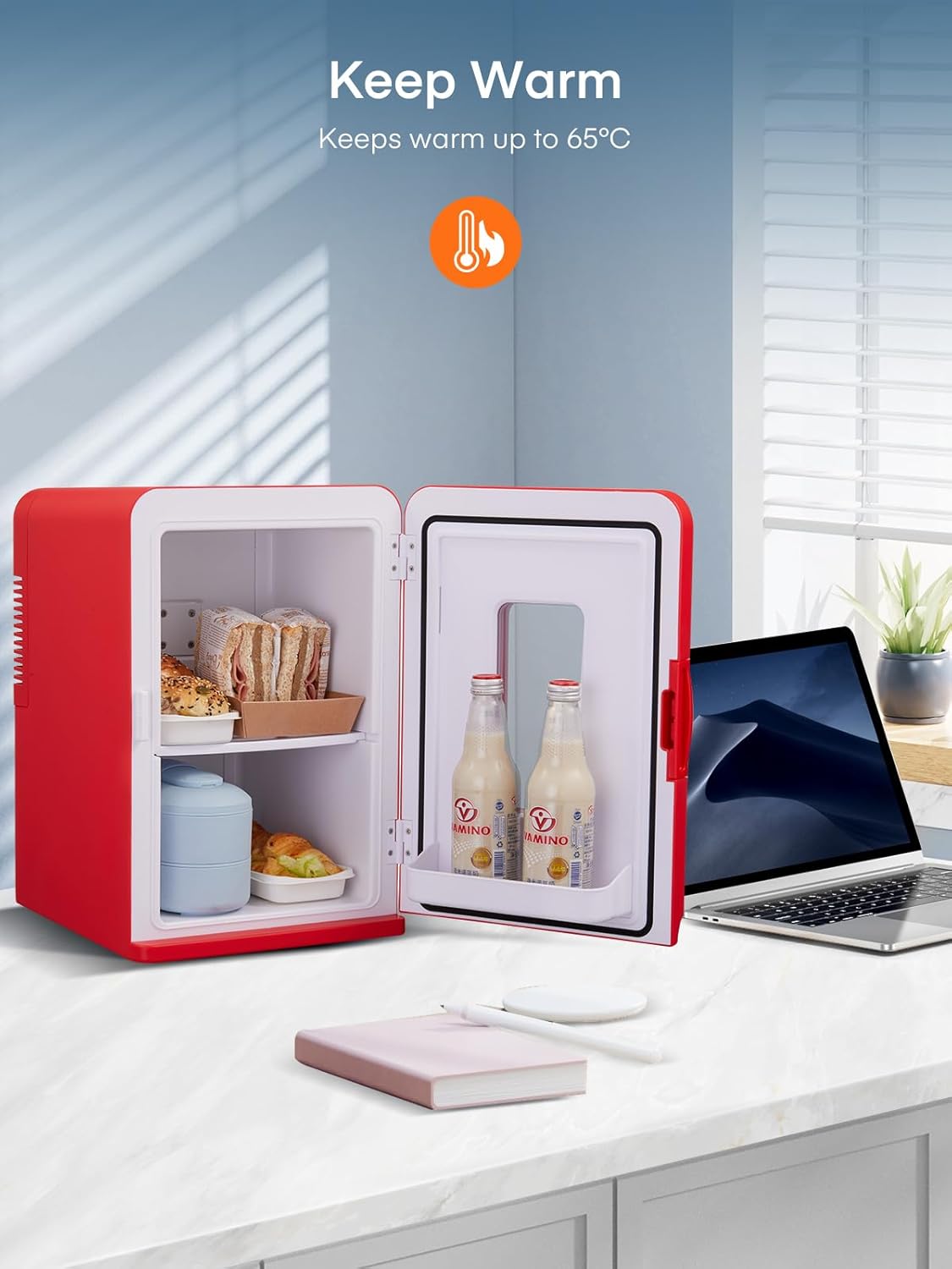 Mini réfrigérateur FOHERE 15 L/21 canettes, petit réfrigérateur portable 240 V/12 V, mode silencieux, fonction chaud/froid, cosmétique noir