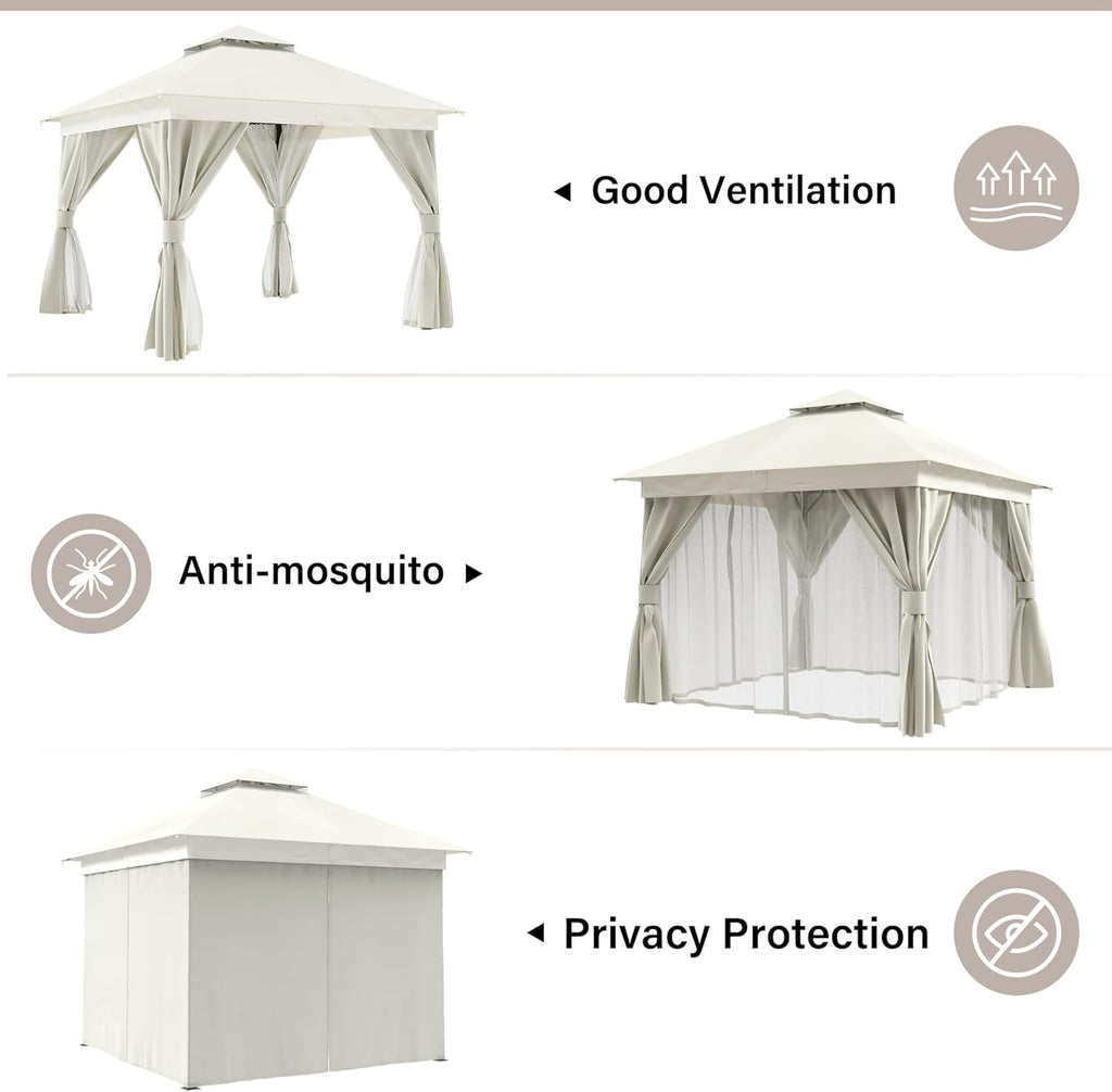 Tente pavillon d'extérieur améliorée à double toit, auvent imperméable UV50+ avec filet et crochets