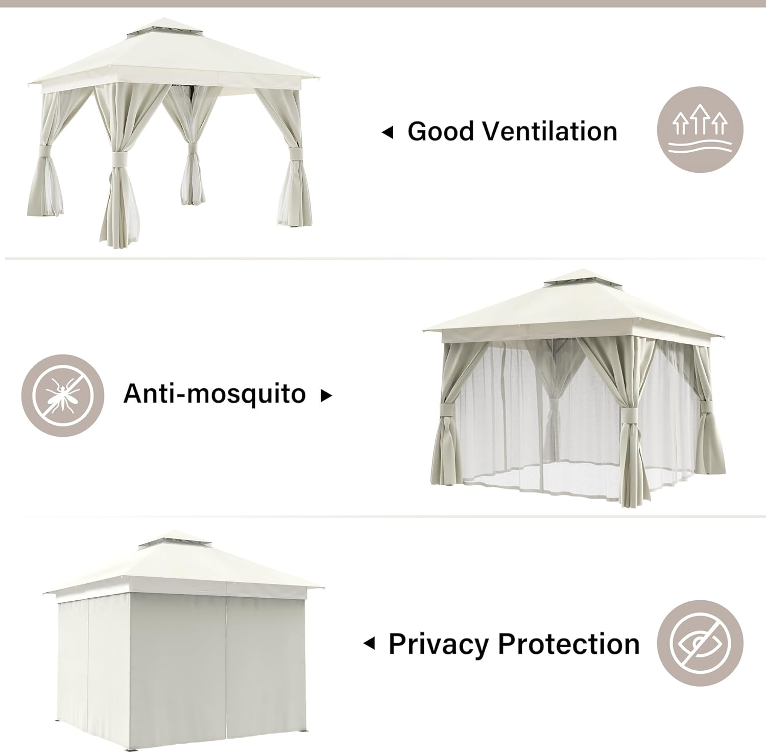 Tente pavillon d'extérieur améliorée à double toit, auvent imperméable UV50+ avec filet et crochets