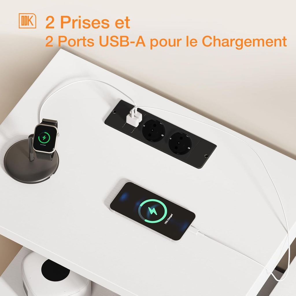 ODK Slaapkamerkast met 2 USB-poorten en 2 stopcontacten, multifunctionele ladekast voor slaapkamer en woonkamer – Stabiel en duurzaam dressoir, 132 x 30 x 88 cm, Vintage en zwart 