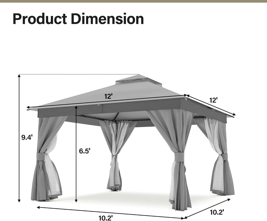 Tente pavillon d'extérieur améliorée à double toit, auvent imperméable UV50+ avec filet et crochets