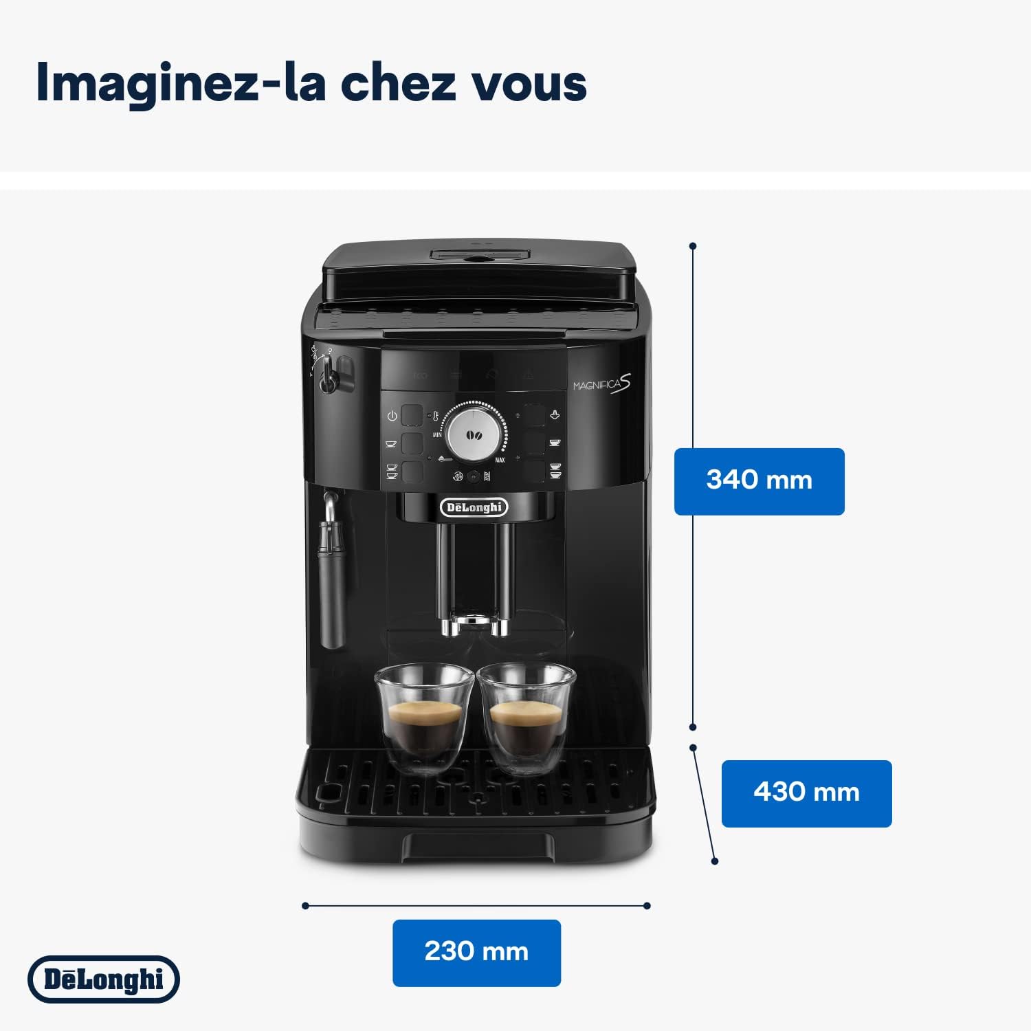 De'Longhi Magnifica S ECAM11.112.B  Machine à Café Automatique/ à Espresso du Grain à la Tasse Avec Buse à Lait, avec 4 Recettes à Touche Unique Panneau de Contrôle Soft-Touch 1450W