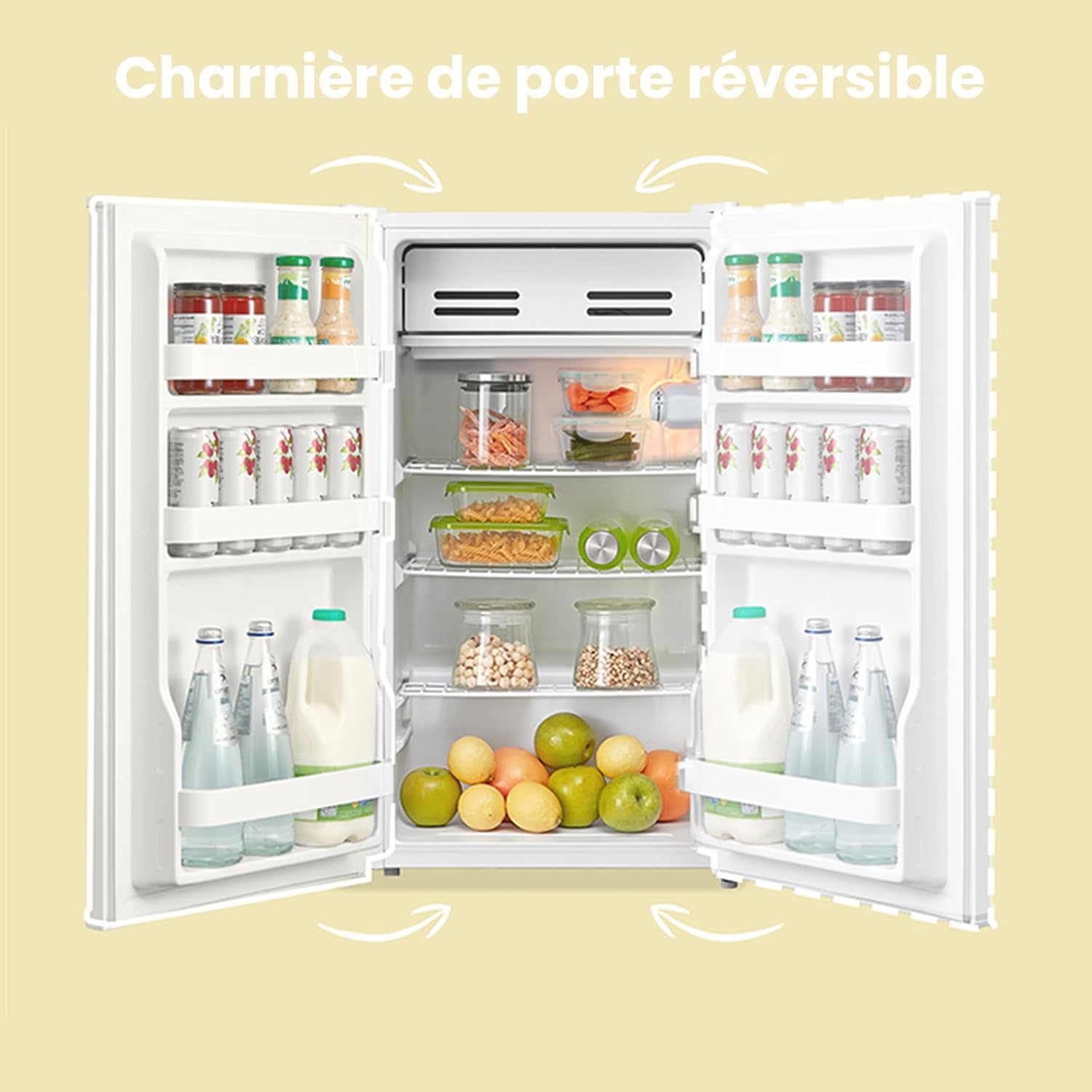 Comfee' RCD50WH2(E) Mini Réfrigérateur/Glacière 43L avec Compartiment Congélateur/Petit Réfrigérateur pour Chambre et Bureau/Refroidissement Rapide dans le Refroidisseur/Contrôle de Température/Blanc