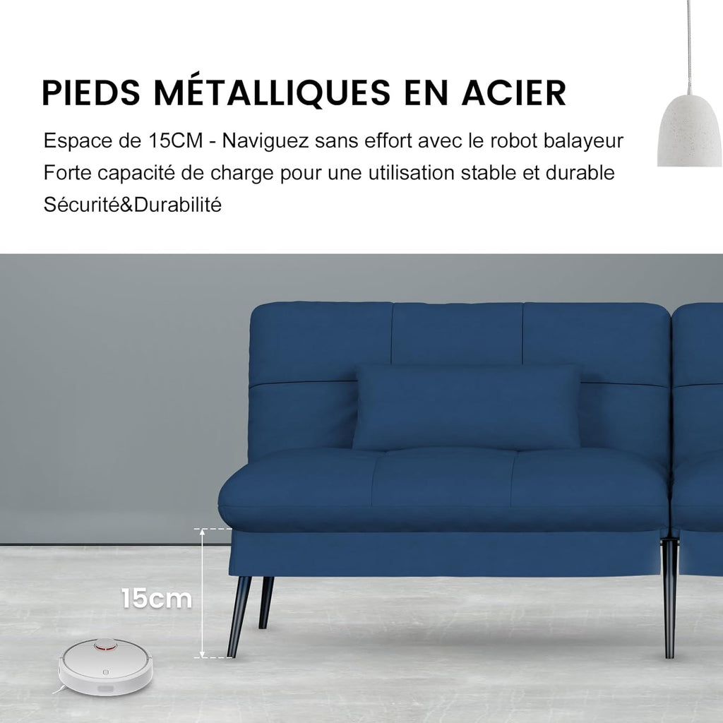 COMHOMA Slaapbank met slaapfunctie - Omvormbare futonhoes - Hoekbank - 3-zits gastenbank - met verstelbare stoffen rugleuning - Grijs 