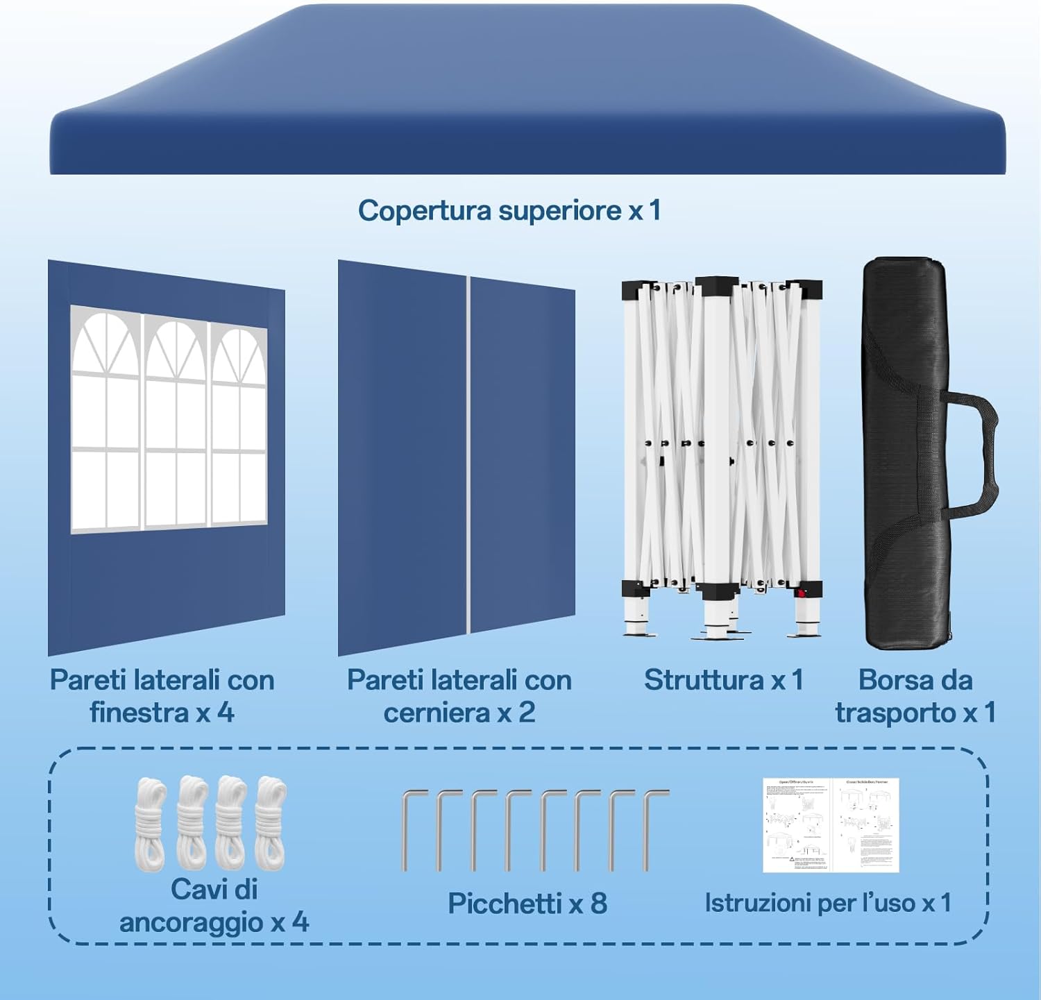 JUMMICO Waterdichte opvouwbare tuinpaviljoen, tuinpaviljoen voor buiten, in hoogte verstelbaar, Barnum UV50+, paviljoen voor kamperen, festivals, strand, tuinen 