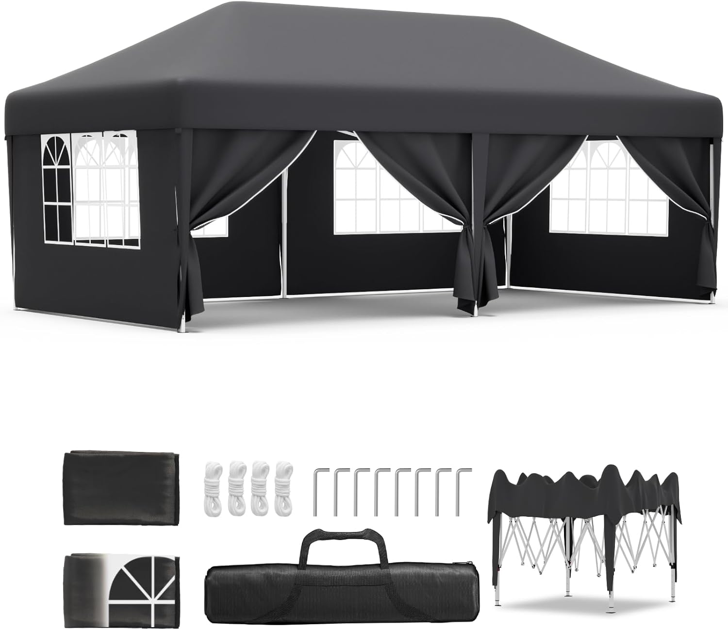 Gazebo pliant étanche JUMMICO, gazebo de jardin extérieur, gazebo pliant à hauteur réglable,