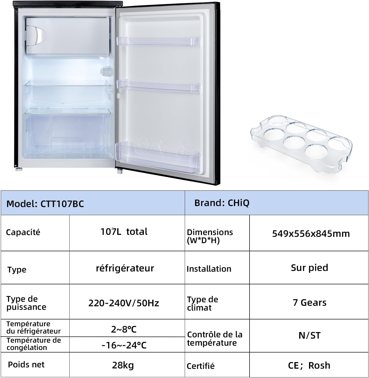 Mini réfrigérateur de table 46L 47 x 44,7 cm Avec porte-bouteilles Thermostat réglable