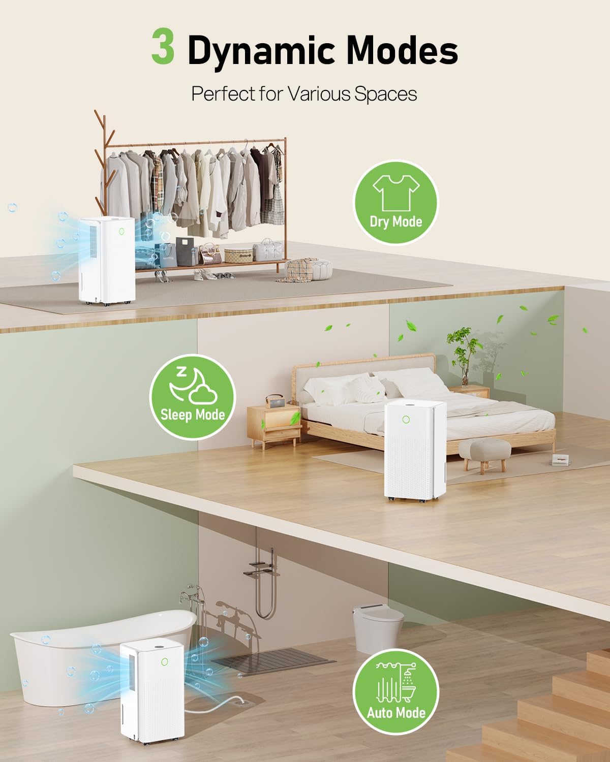 Deshumidificateur d air 12L/24h, Déshumidificateur Electrique avec Compresseur, 3 Modes, Déshumidification Automatique, Drainage Continu, 24h Minuterie, Contre l'humidité pour Maison/Appartement/Cave