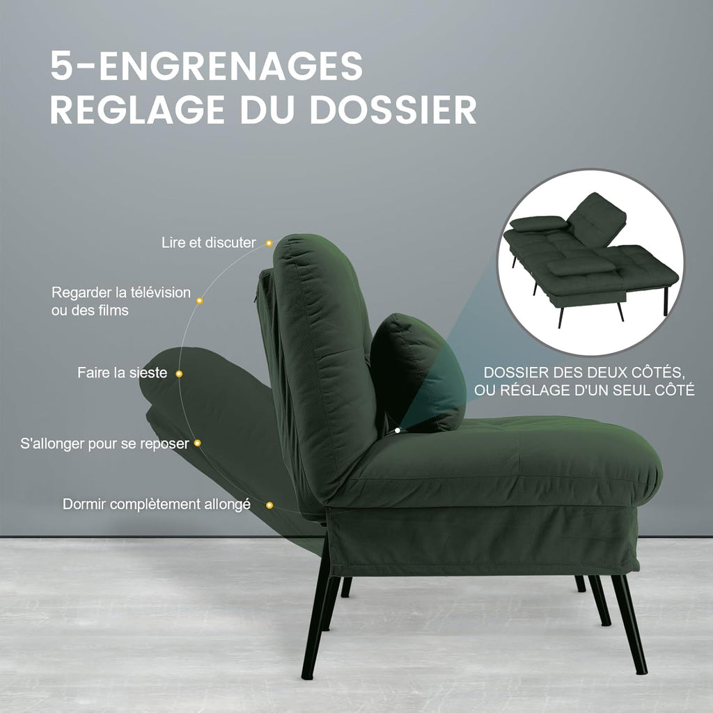 COMHOMA Slaapbank met slaapfunctie - Omvormbare futonhoes - Hoekbank - 3-zits gastenbank - met verstelbare stoffen rugleuning - Grijs 